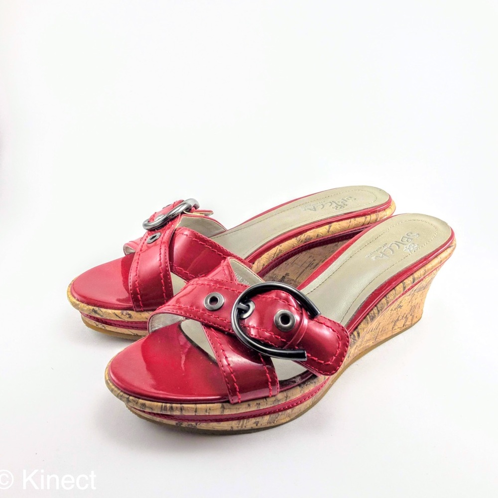 SBICCA Patent Red Cork Wedge Sandals